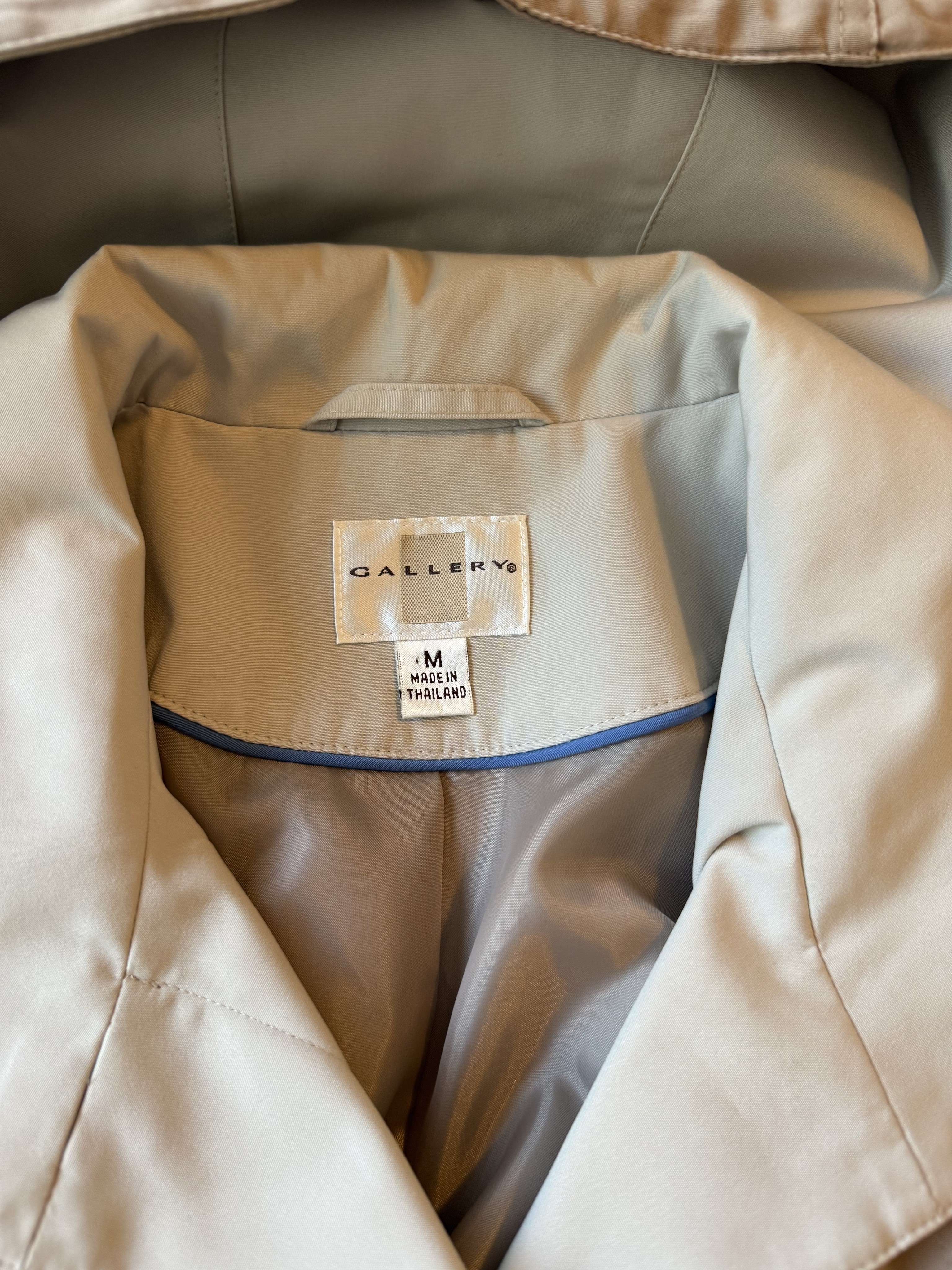 Gallery Trench Coat Light Beige Blue Trim Size M